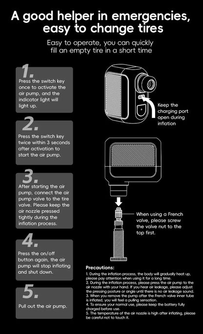 ROCKBROS Електрическа въздушна помпа Преносима 100PSI Велосипедна помпа Въздушен компресор Акумулаторна помпа за гуми 300mAh Капацитет на батерията