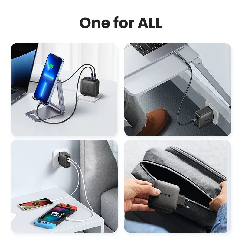 UGREEN 65W GaN зарядно устройство Quick Charge 4.0 3.0 Type C PD USB зарядно с QC 4.0 3.0 бързо зарядно за iPhone 16 15 14 Xiaomi лаптоп