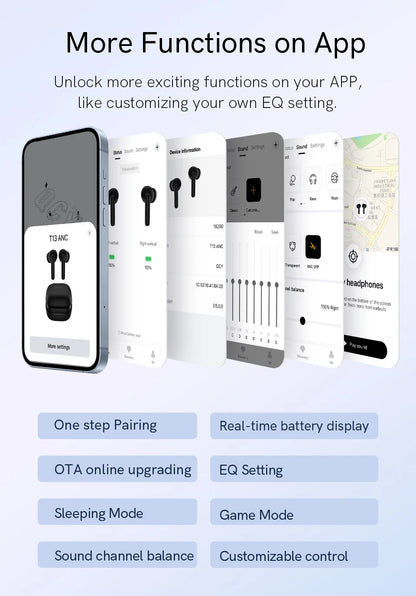 QCY T13 ANC слушалки Bluetooth 5.3 Активно шумопотискане -28dB Безжични слушалки Бързо зареждане Слушалки-капсули 0.068' Ниска латентност