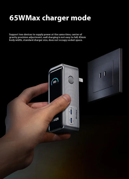 ANKER Prime 2-в-1 Power Bank 65W преносимо зарядно с щепсел GaN PD бързо зареждане 9600mAh мобилна Power Bank за iPhone, лаптоп