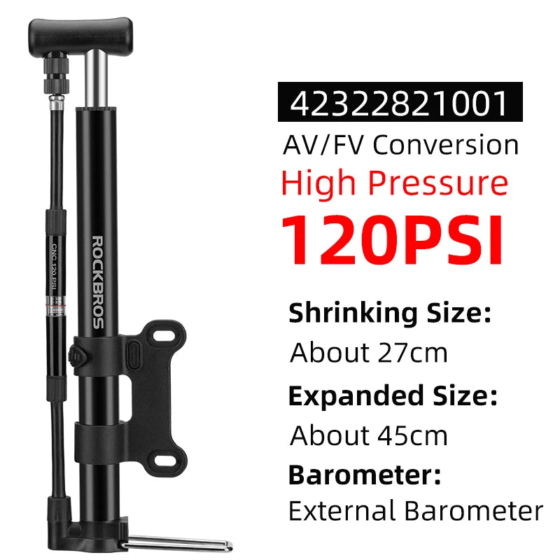 Велосипедна помпа ROCKBROS, мини преносима, 160 PIS, високо налягане, AV/FV, MTB, шосеен велосипед, аксесоари за колоездене