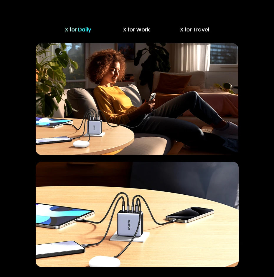 UGREEN 160W GaN зарядно устройство PD3.1 Type C QC4.0 3.0 Бързо зареждане за Macbook Pro лаптоп USB бързо зарядно за iPhone 15 Xiaomi таблет